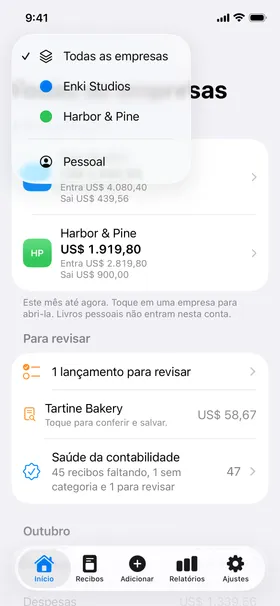 O seletor de empresas: todas as empresas, duas LLCs e um livro pessoal