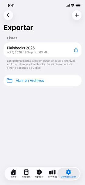 Exportar: un zip con los libros del año, listo en la app Archivos