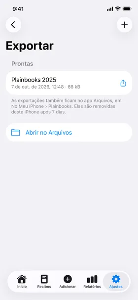 Exportar: um zip com os livros do ano, pronto no app Arquivos